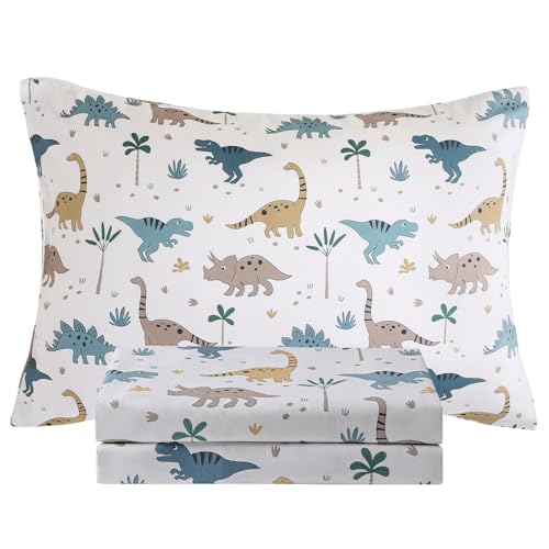 Vinogusto Full Size Bed Sheets for Boys Kids - 4-Piece Jurassic Dinosaur Bedding Set, Breathable Light Grey Dino 3D Fitted Sheets with 14" Deep Pocket, Ultra-Soft Lightweight Bedroom Essentials Vinogusto