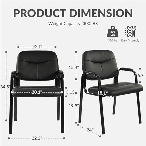 Elevon Waiting Room Chairs No Wheels Set of 4, Leather Stationary Office Reception Guest Chair with Padded Arms for Elderly Desk Conference Room Lobby Table Side Salon Elevon