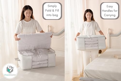 Comforter Storage Bag - Folding Organizer bag for King/Queen Comforters, Pillows, Blankets, Bedding/Quilt, Blanket, Duvet, Mothproof Space Saver; Large Collapsible Organizers, 24"x14"x11" Chaos Cleared