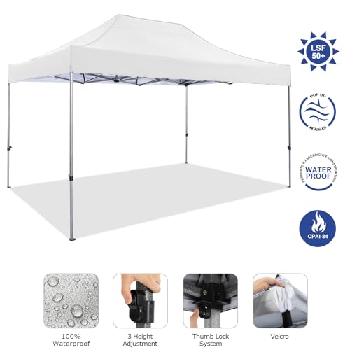 COBIZI 10x15 Heavy Duty Pop up Canopy Tent Easy Up Commercial Outdoor Canopy Wedding Party Tents for Parties All Season Wind & Waterproof Gazebo with Carry Bag, White(Frame Thickened) COBIZI