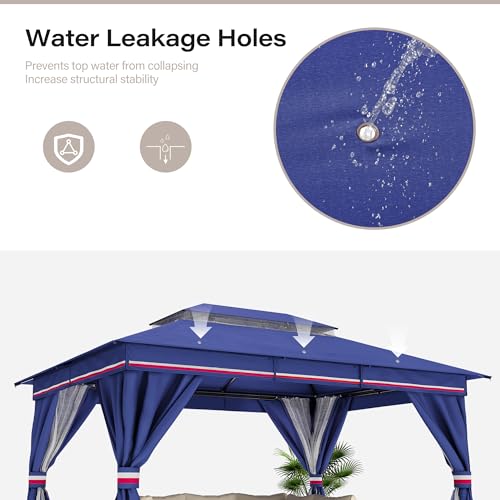 LAUSAINT HOME Outdoor Patio Gazebo 10'x13' with Expansion Bolts, Heavy Duty Gazebos Shelter Party Tent with Double Roofs, Mosquito Nettings and Privacy Screens for Backyard, Garden, Lawn, Elegant Blue LAUSAINT HOME