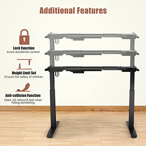 COSTWAY Electric Stand up Desk Frame, Ergonomic Sit to Stand Desk Frame w/Adjustable Height & Width, DIY Workstation Base w/Memory Controller for Home Office(Frame Only) (Black) COSTWAY