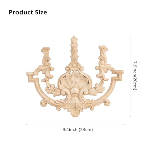 Aiminjey 2 Pack Decorative Wood Carved Appliques Onlays, 7.9 x 9.4inch Unpainted Solid Wood Carving Decal for Furniture Cabinet Door Center Bed Aiminjey