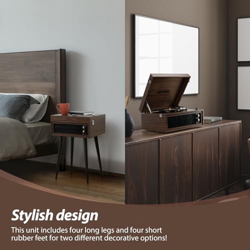 RETROSPILER Turntable with Stand, 3 Speed Record Player with Built-in Speakers and Removable Legs, Bluetooth USB Recorder Aux-in, Wood (Espresso) Retrospiler