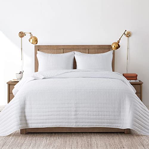 ROARINGWILD White Twin Size Quilt Bedding Sets with Pillow Sham, Lightweight Soft Bedspread Coverlet, Quilted Blanket Thin Comforter Bed Cover for All Season, 2 Pieces, 68x90 inches ROARINGWILD
