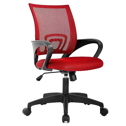 Home Office Chair Ergonomic Desk Chair Mesh Computer Chair with Lumbar Support Armrest Executive Rolling Swivel Adjustable Mid Back Task Chair for Women Adults, Red FDW