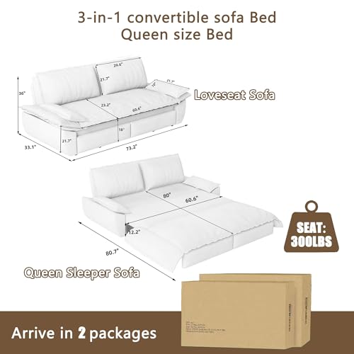UPYOOE 70.1" Futon Sofa Bed Queen Size, Pull Out Bed, 3-in-1 Convertible Sleeper Sofa with 2 Soft Pillows, Modern Velvet Futon Couch for Living Room, Small Space, Apartment, Bedroom, Grey UPYOOE