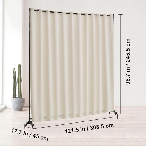 VEVOR Room Divider, Portable Panel Room Divider with Wheels Curtain Divider Stand, Freestanding Room Divider Privacy Screen for Office, Bedroom, Dining Room, Study, Beige VEVOR