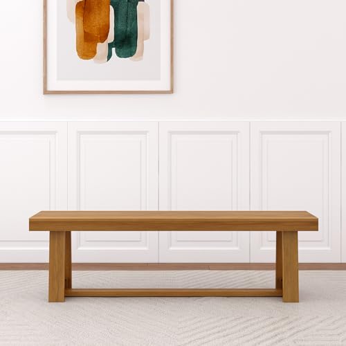 Plank+Beam 60 Inch Farmhouse Dining Bench, Solid Wood Entryway Bench, Wooden Outdoor Bench, Kitchen Dining Seat, Dining Room, Home Office, Living Plank+Beam