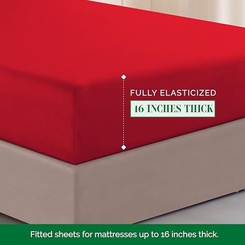 Elegant Comfort Luxurious 1500 Premium Hotel Quality Microfiber Three Line Embroidered Softest 4-Piece Bed Sheet Set, Wrinkle and Fade Resistant, Queen, Red Elegant Comfort