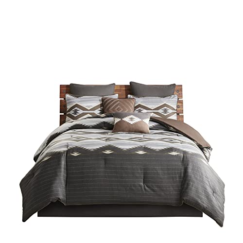 Woolrich Rustic Lodge Cabin Comforter Set - All Season Down Alternative Warm Bedding Layer and Matching Shams, Oversized Queen, Bitter Creek, Grey/Brown