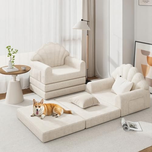 DSNAPE 2-in-1 Folding Sofa Bed with Back Support, 75" D x 34" W Convertible Futon Sleeper Chair for Adult, Fold Out Bean Bag Floor Foam Lounger Couch for Living Room Bedroom Small Space, Beige DSNAPE