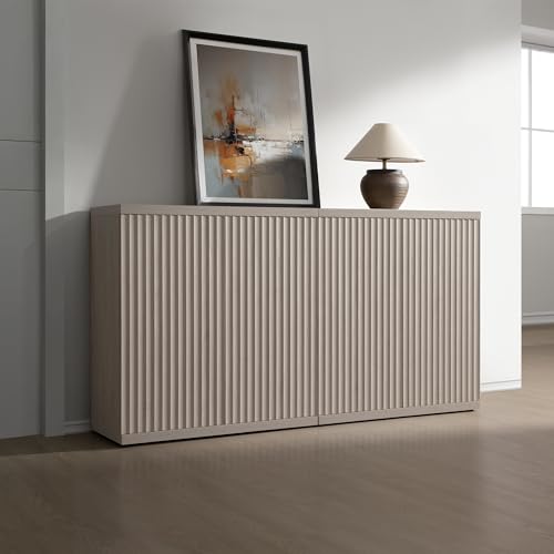 SICOTAS Buffet Cabinet with Storage Accent Sideboard Modern Credenza with Doors & Shelves Fluted Media Console Mid Century Coffee Bar Table for Living Room Kitchen Dining Room Hallway(2PCS) SICOTAS