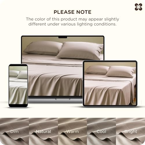 Bedsure Bamboo Viscose Cooling Sheets, Rayon Cotton Blend, Breathable & Buttery Soft King Size Sheets Set, Deep Pocket Up to 18", Hotel Luxury Bedding for Hot Sleepers, Simply Taupe Bedsure