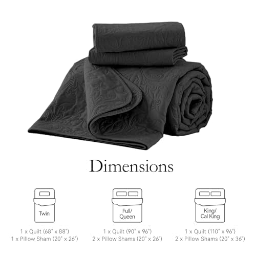 akkialla Twin Quilt Bedding Set for All Seasons,Lightweight Black Bedspreads Twin Size,Modern Style Microfiber Soft Floral Pattern Coverlet Set(1 Quilt,1 Pillow Sham) akkialla