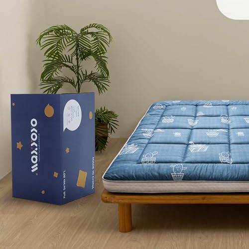 MAXYOYO Grey Cactus Pattern Queen Size Futon Mattress, Quilted Bed Mattress Topper, Extra Thick Folding Sleeping Pad, Breathable Floor Lounger, Guest Bed for Camping, Couch MAXYOYO
