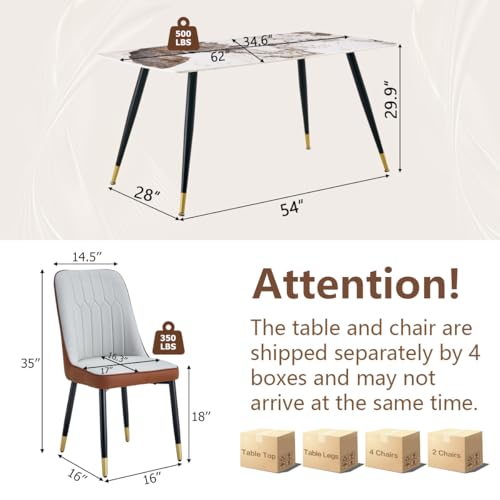 MUUOKY 6 Person Dining Table Set, Sintered Stone Dining Table Set for 6, Kitchen Table Chairs Set of 6, Easy to Assemble MUUOKY