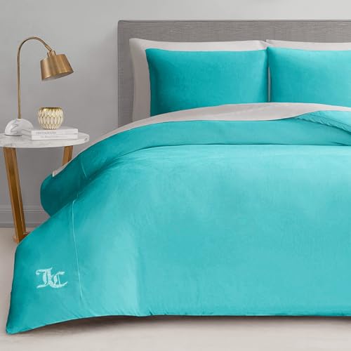 Juicy Couture Blue Crush Velour Twin/Twin XL Comforter Set - 2 Piece Luxury Bedding Ensemble Juicy Couture