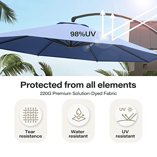 LAUSAINT HOME Outdoor Patio Umbrella with Base included, 10 FT Deluxe Curvy Cantilever Umbrella Offset Hanging umbrella with 360° Rotation for Market, Pool, Garden, Backyard, Deck (Navy blue, 10 FT) LAUSAINT HOME