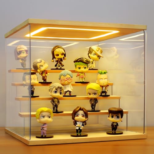 AZEYN Clear Acrylic Display Case with Light , 5 Tier Display Box Stand Assembly Dustproof Protection Showcase for Collectibles Action Figures Mini Decorations (12.6×12.2×11.8in; 32×31×30cm) AZEYN