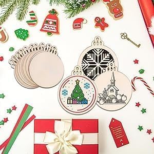FCDECOR 60PCS Christmas Wooden Ornaments Unfinished, DIY Christmas Crafts for Kids Wood Slices DIY Crafts Supplies for Girls Adults, Christmas Ornaments Holiday Decoration, 3MM FCDECOR