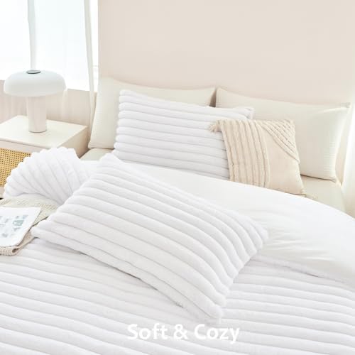 ANGIYUIN 3 Pieces White Duvet Cover Sets Twin Faux Fur Fluffy Bedding Cover Sets for Kids Girls Teens Soft Fuzzy Comforter Cover Sets for All Season(White Twin) ANGIYUIN