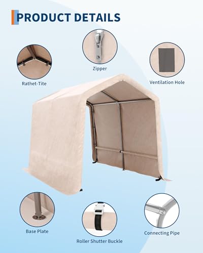 7X10 FT Heavy-Duty Portable Outdoor Storage Shed with Roll-Up Zipper Door & Vent, 240g Waterproof Carport Storage Shelter, UV-Resistant Canopy for Motorcycle, Firewood, Tools -Gray ActiveTrail
