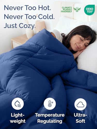 Full Size, Navy Blue/SkyBlue Alternative Down Comforter - Warm, Lightweight & Breathable Hotel Quality Bedding Set for Men, Women, Kids & Teens - All Season Cooling Microfiber Duvet Insert Comforter CGK Unlimited