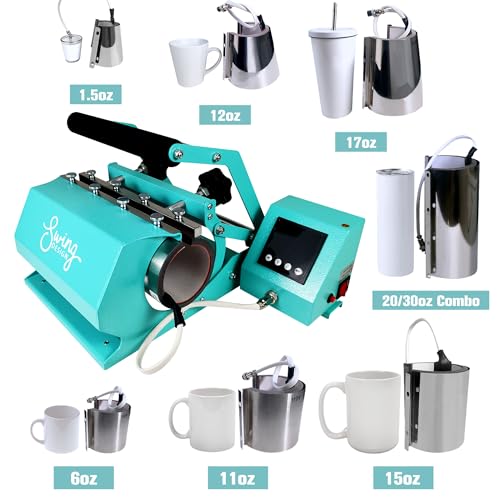 Brother SP-1 Dye-Sublimation Printer Bundle with 7-in-1 Turquoise Tumbler, Mug & Cup Press, Full Ink Set, 310 Sublimation Transfer Sheets, Sublimation Blanks, Tape and More