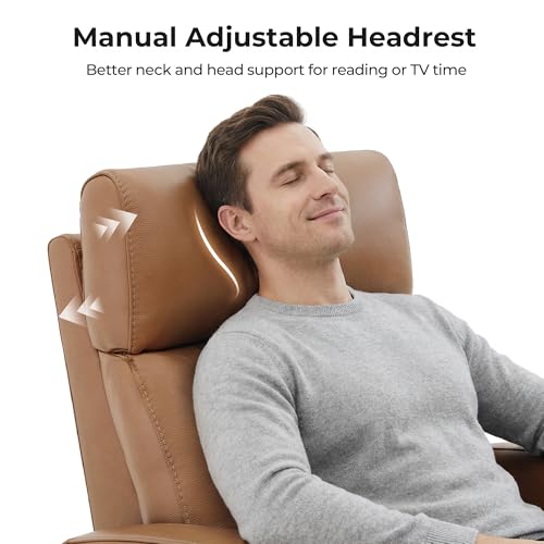 CHITA Genuine Leather Power Recliner Chair for Adults, FSC Certified Electric Nursery Swivel Glider for Living Room, Camel Brown