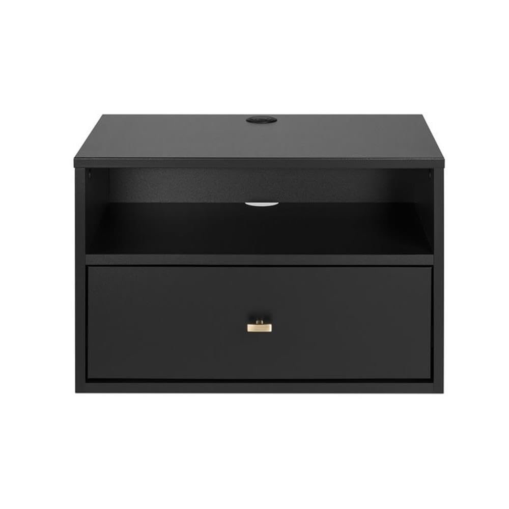 Prepac Transitional 1 Drawer Floating Nightstand With Open Shelf, 15"D x 22.5"W x 14.5"H, Black Prepac