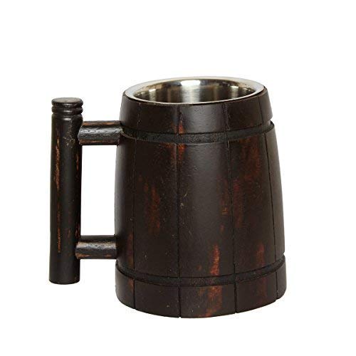 GoCraft Handmade Wooden Beer Mug with 18oz Stainless Steel Cup | Great Beer Gift Ideas Wooden Beer Tankard for Men | Vintage Bar accessories - Barrel Brown Retro Design GoCraft