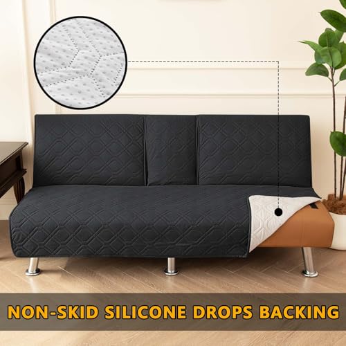 ZYXFYY 4 Pieces Click Clack Sofa Bed Cover 3 Seater, Quilted Convertible Folding Cover with 2 Removable Armrests and 1 Holders Covers (Black) ZYXFYY