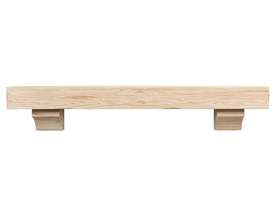 48 Inch Floating Fireplace Mantel Wood Shelf In Unfinished Rustic - Breckenridge From Mantels Direct | With Corbel Bracket Arches | Wooden Rustic Wall Shelf Perfect for Electric Fireplaces and Décor