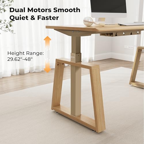 EUREKA ERGONOMIC Standing Desk, 63inch Executive Computer Desk Adjustable Height Stand up Table Modern Trapezoidal Leg,Touch Screen,Oak EUREKA ERGONOMIC