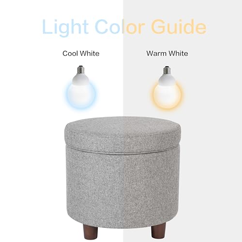 Homepop Home Decor | Upholstered Round Storage Ottoman | Ottoman with Storage for Living Room & Bedroom, Light Gray Tweed Large HomePop