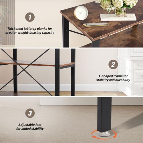 FAHKNS 55 Inch Console Table, Industrial Sofa Tables with 3-Tier Storage Shelves for Home Living Room Hallway Entryway,TV Stand with Metal Frame,Vintage Brown FAHKNS