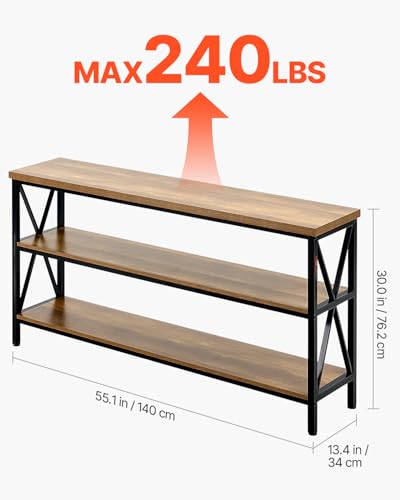 VEVOR Narrow Console Table, 55 Inch Entryway Table, 3-Tier Long Hallway Table, Sofa Table with Metal Frame, Console Tables for Entryway, Hallway, Living Room & Bedroom VEVOR