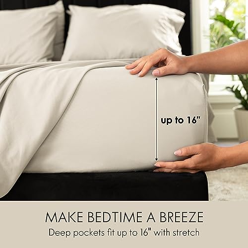 ClevaHome King Size Sheet Set - 6 Piece Soft Breathable Luxury Bed Sheet Set - Shrinkage & Fade Resistant Embroidered Bedding Sheet with Deep Pocket, 2 Extra Pillowcases (King, Oat Milk) Cleva