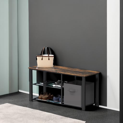 Simple Houseware 2 Tier Wood Top Shoes Bench, Rustic Brown Simple Houseware