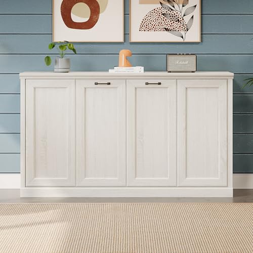 RuiSiSi LUMISOL Twin Size Murphy Bed, Hideaway Wall Bed Frame, Space Saving Folding Bed Frame for Guest Room, Home Office, Can be Folded into a Cabinet, Rustic White RuiSiSi