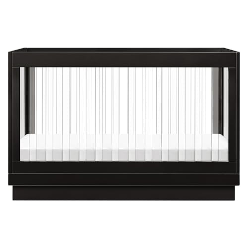 Babyletto Harlow Acrylic 3-in-1 Convertible Crib with Toddler Bed Conversion Kit in Black with Acrylic Slats, Greenguard Gold Certified babyletto