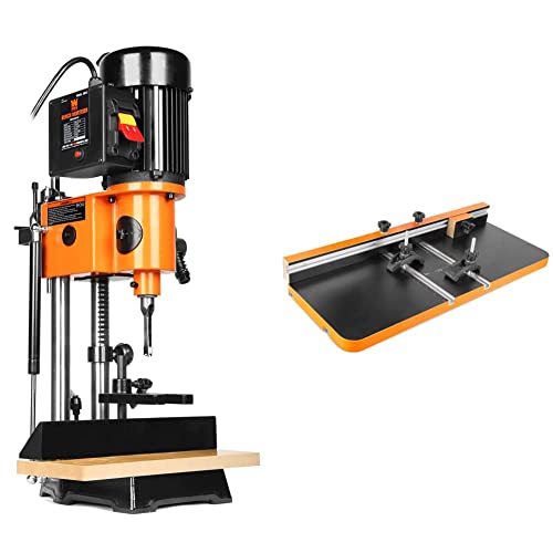 WEN Bench Mortiser, 5-Amp Cast Iron with Chisel Bit Set (43013) & DPA2513 24-by-12-Inch Drill Press Table with an Adjustable Fence and Stop Block WEN