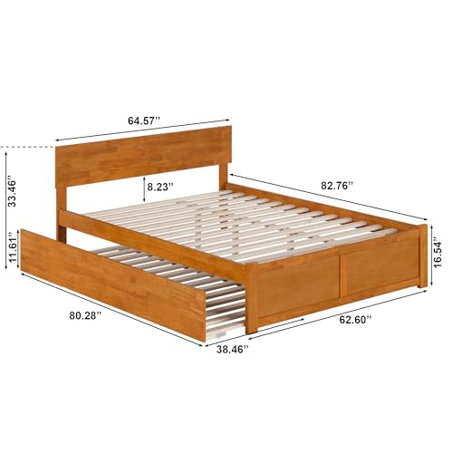 AFI Orlando Queen Solid Wood Platform Bed with Footboard & Twin XL Trundle in Light Toffee AFI