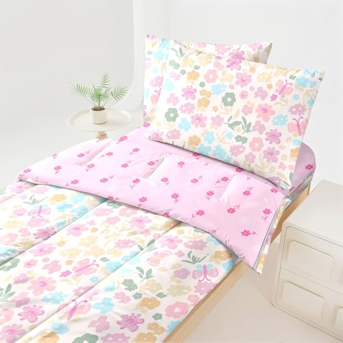 Dearller Zipper Bedding Twin Girls Pink Floral Bedding for Girls Flower Comforter All in one Zipper Kids Bedding Dearller