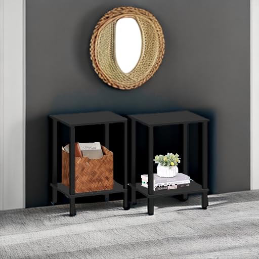 TUTOTAK End Table, Set of 2, Side Table, Nightstand, 2-Tier Storage Shelf, Sofa Table for Small Space, Living Room, Bed Room TB01BK035 TUTOTAK