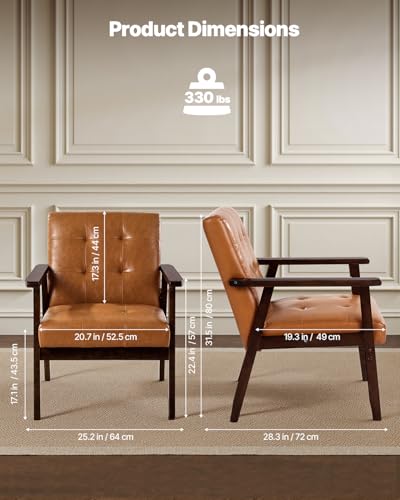 VEVOR Accent Chair, Mid Century Modern Armchair with Solid Wood Frame and Non-Slip Legs, Upholstered Leisure Chair with PU Leather and Soft Cushion, for Living Room, Bedroom, Office VEVOR