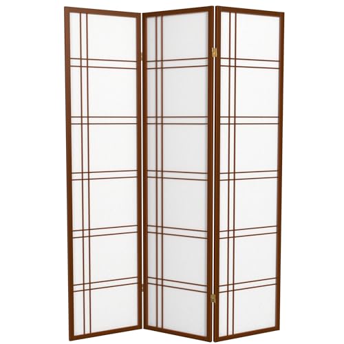 Red Lantern 6 ft. Tall Double Cross Shoji Screen - Walnut - 3 Panels Red Lantern