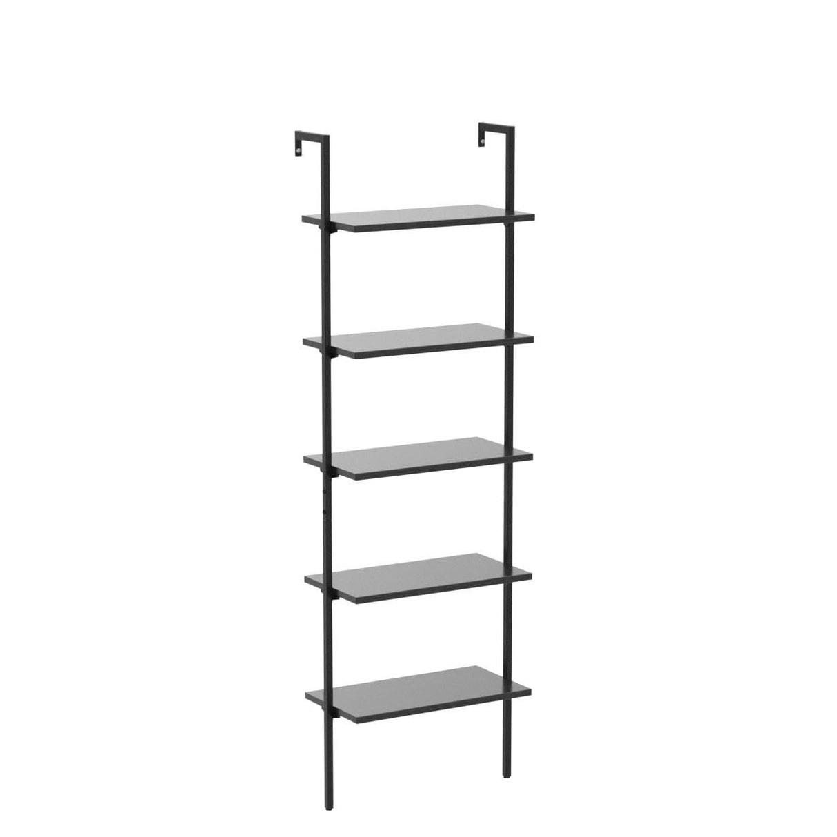 ODK 5-Tier Ladder Shelf, 74 Inches Wall Mounted Ladder Bookshelf with Metal Frame, Open Industrial Shelves for Home Office, Bedroom and Living Room, Black ODK