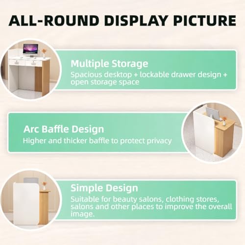 32 Inch Reception Desk, Modern Reception Table with LED Light, Front Counter Desk with Lockable Drawer, Checkout Counter for Lobby, Salon, Retail, Home Office, Reception Room OVZXSD